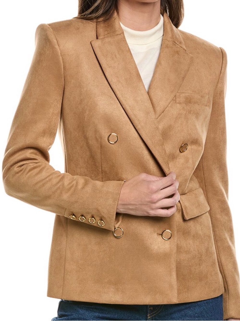 NWT Generation Love Camel Faux Suede Double-Breasted Blazer Pristine Sz M
